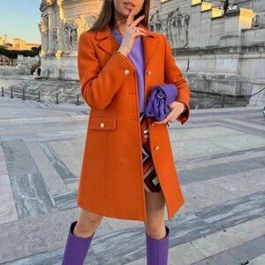 NWT Zara Manteco Wool Premium Coat Limited Edition Burnt Orange XS